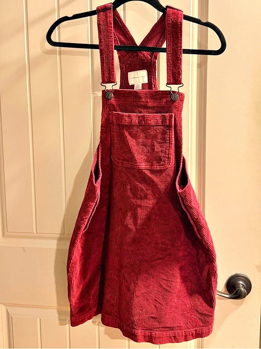 American Eagle Corduroy Overall Mini Dress Women's Red